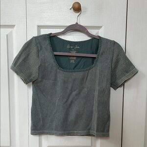 Green Striped Short Sleeve Top